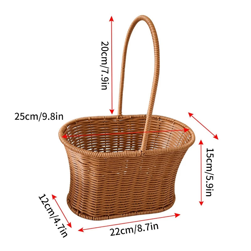 Handwoven Rattan Storage Basket – Multi-Use Fruit, Picnic & Desktop Organizer