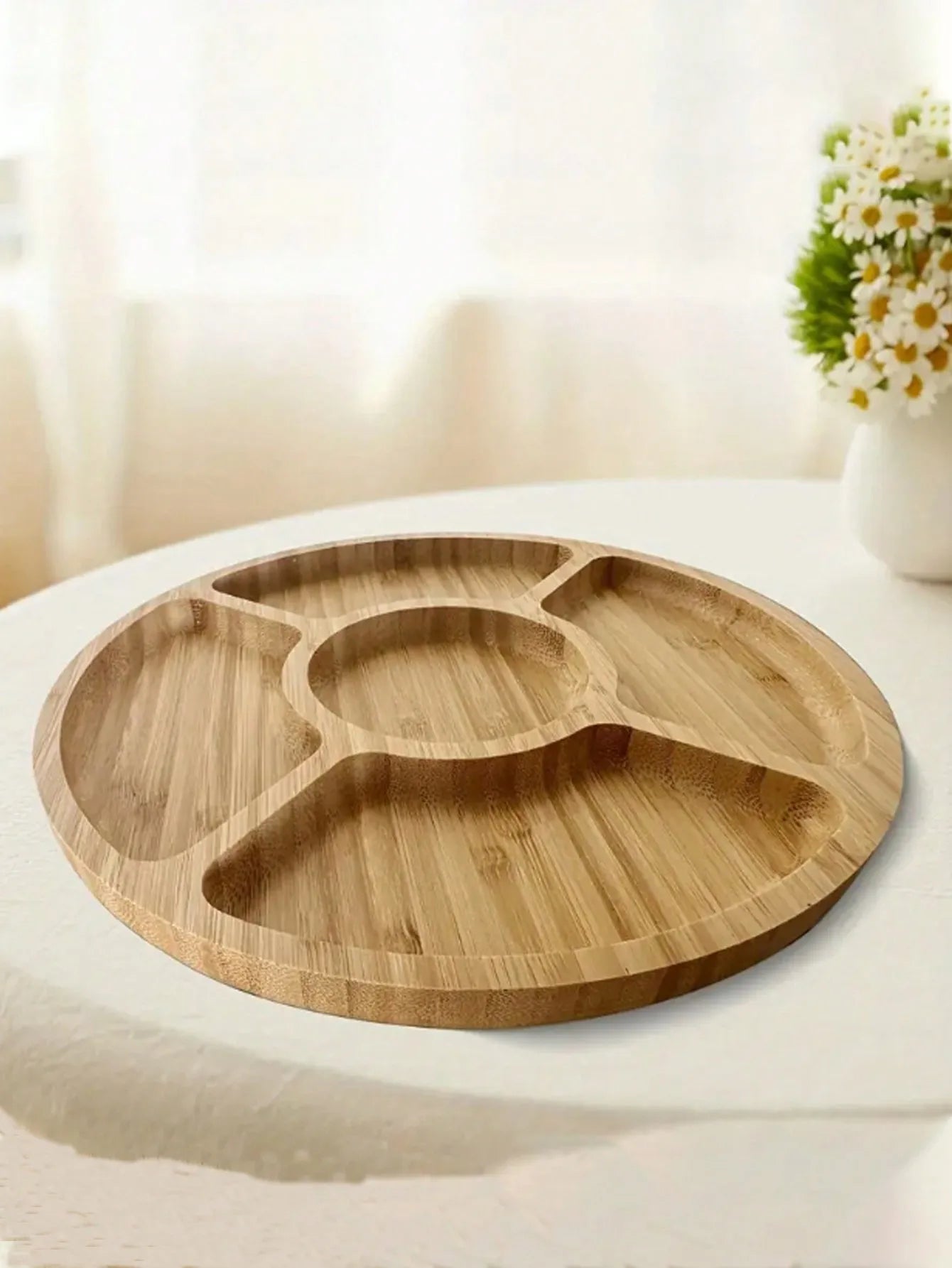Elegant Round Bamboo Serving Tray – Smooth Surface for Snacks, Fruits & Decor