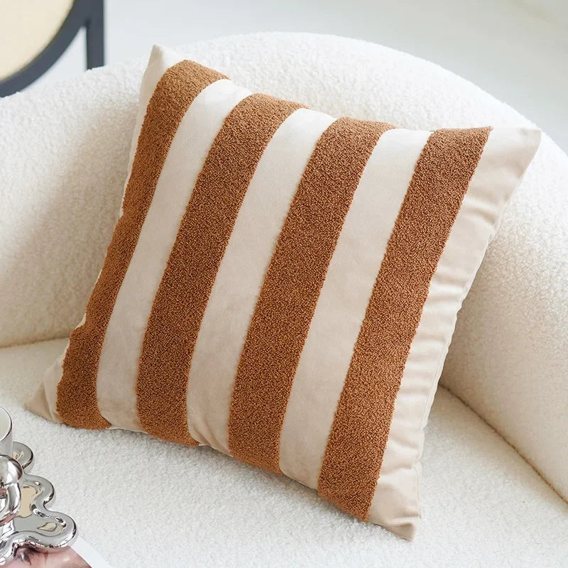 Brown Vintage Nordic Throw Pillow Cover – Light Luxury Patchwork Cushion Cover 45x45cm