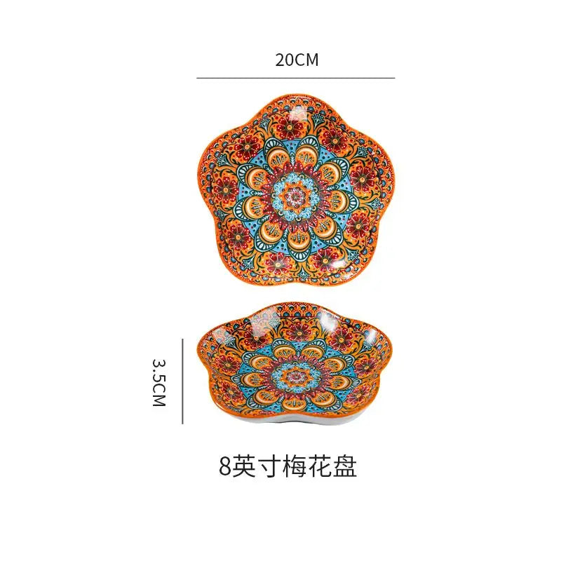 Bohemian Ceramic Rice Bowl with Handle – Soup, Noodle & Sauce Serving Bowl