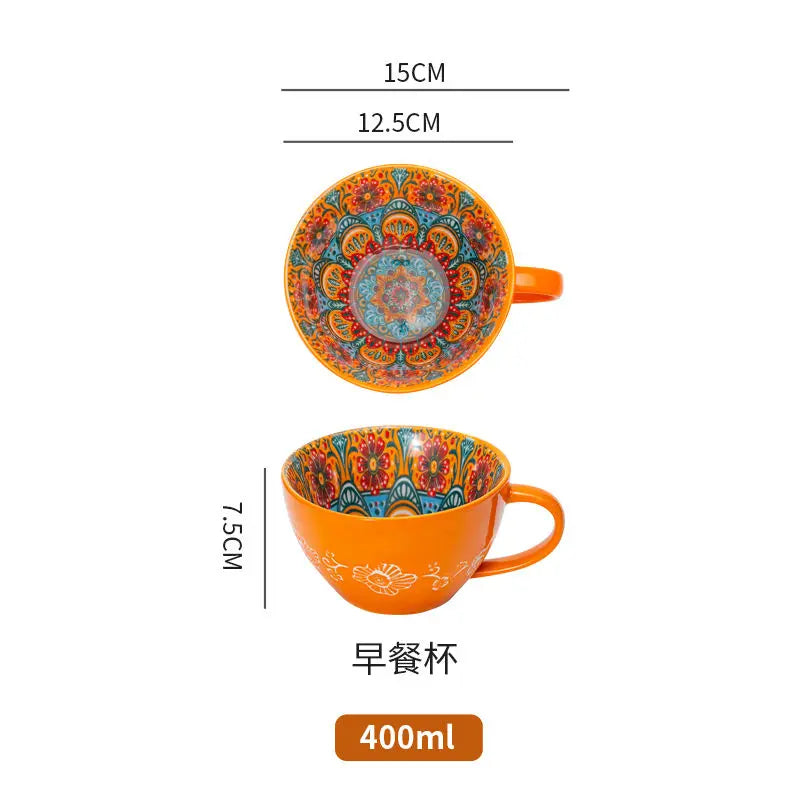 Bohemian Ceramic Rice Bowl with Handle – Soup, Noodle & Sauce Serving Bowl