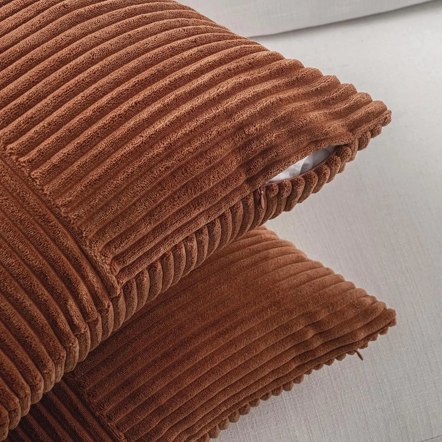 Rust Boho Corduroy Throw Pillow Cover – Farmhouse Patchwork Cushion Cover 18x18"