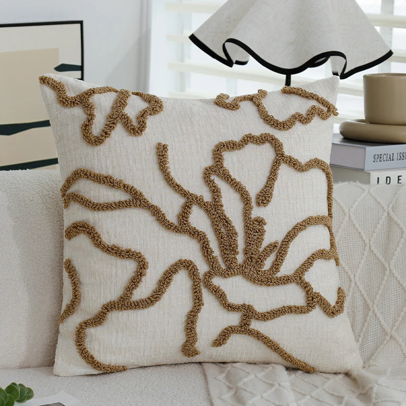 Boho Chenille Geometric Throw Pillow Cover – Soft Jacquard Cushion Cover 45x45cm