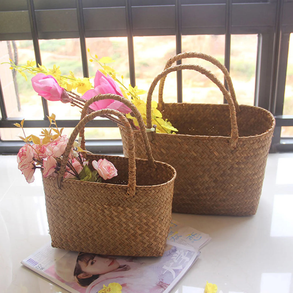 Handwoven Seagrass Basket – Boho Storage & Home Decor Organizer