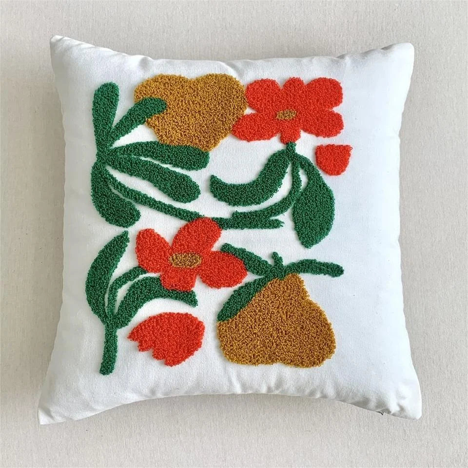 Embroidered Floral Pillow Cover – Nordic Style Cotton Mesh Cushion Cover