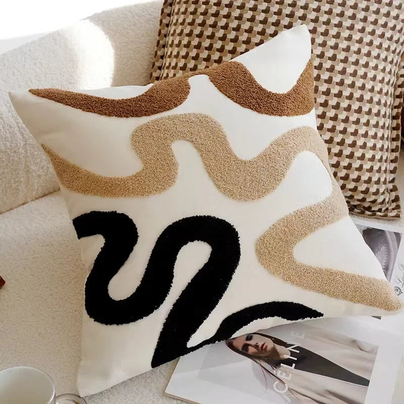 Brown Vintage Nordic Throw Pillow Cover – Light Luxury Patchwork Cushion Cover 45x45cm