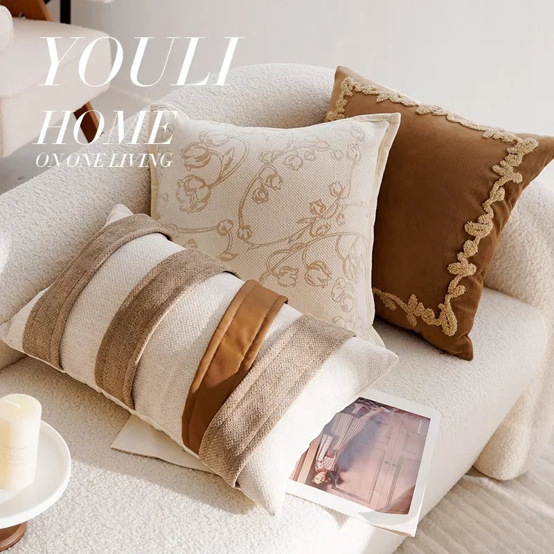 Light Luxury French Stamping Throw Pillow Cover – Brown Nordic Cushion Cover