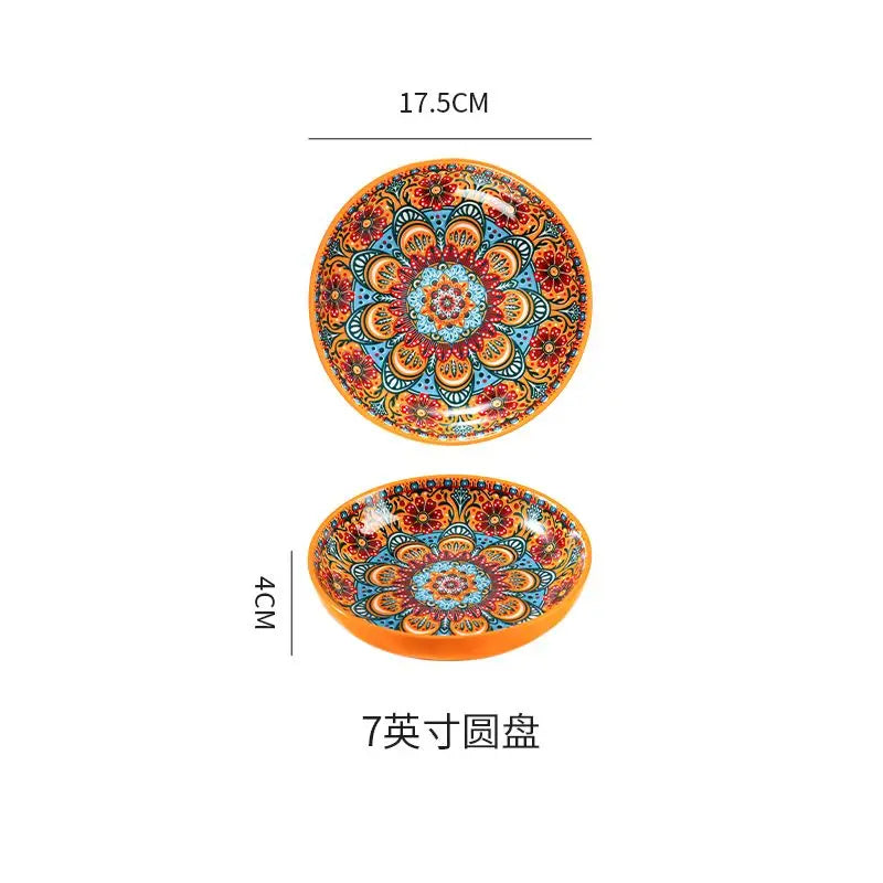 Bohemian Ceramic Rice Bowl with Handle – Soup, Noodle & Sauce Serving Bowl