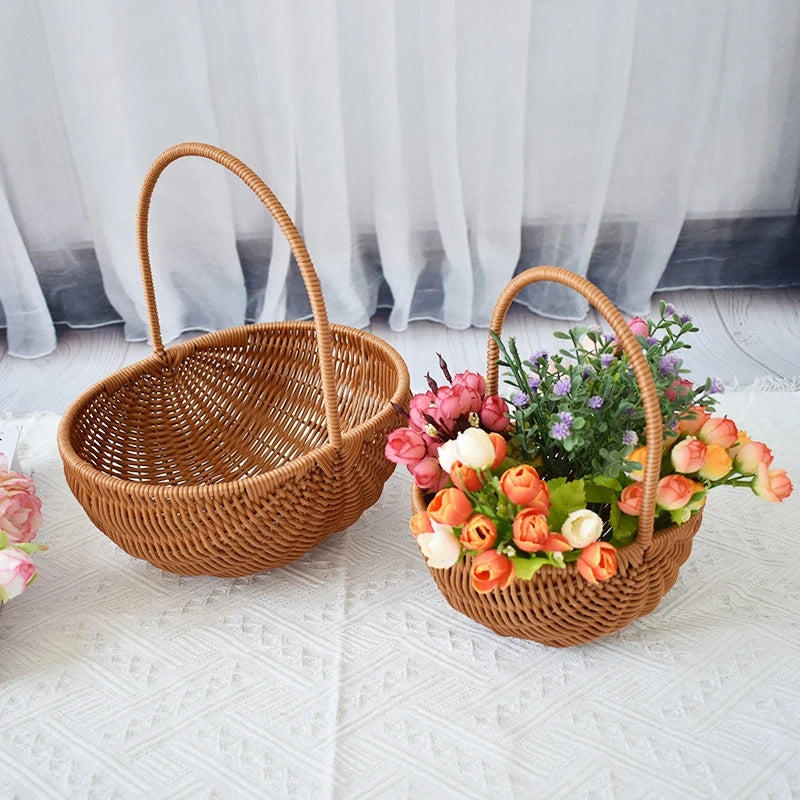 Handwoven Rattan Storage Basket – Multi-Use Fruit, Picnic & Desktop Organizer