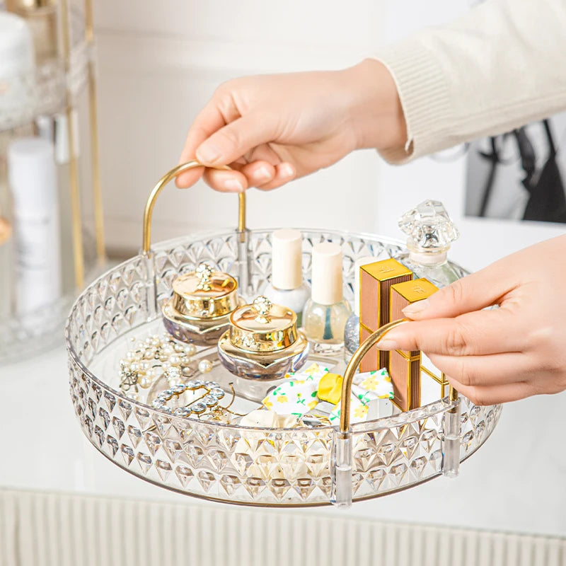 360° Rotating Makeup Organizer – 3-Tier Clear Diamond Vanity Organizer