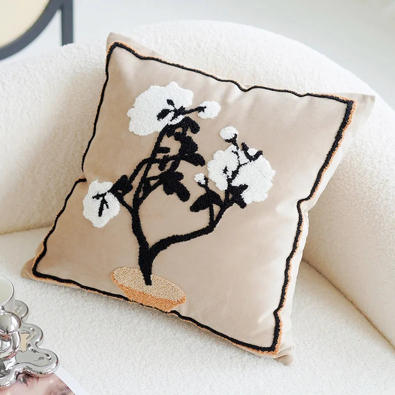 Brown Vintage Nordic Throw Pillow Cover – Light Luxury Patchwork Cushion Cover 45x45cm