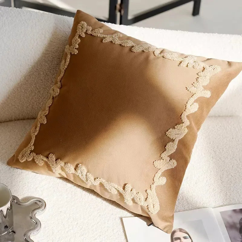 Brown Vintage Nordic Throw Pillow Cover – Light Luxury Patchwork Cushion Cover 45x45cm