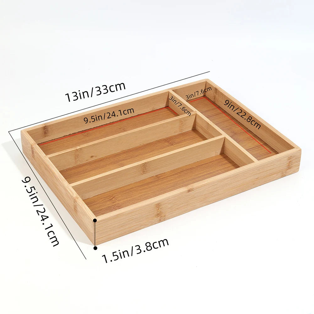 Bamboo Cutlery Drawer Organizer Tray – Divided Kitchen Utensil Storage