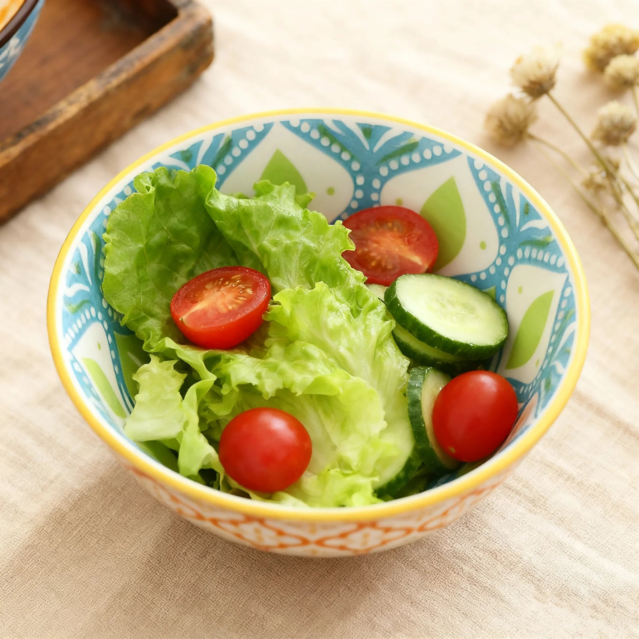 4-Piece Bohemian Ceramic Bowl Set – Dishwasher & Microwave Safe Salad, Soup & Snack Bowls