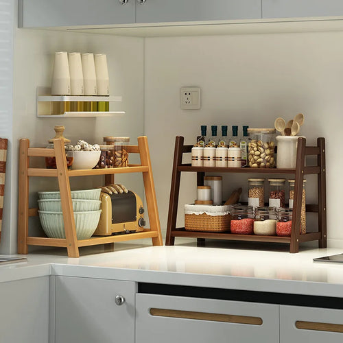 2-Layer Bamboo Kitchen Shelf – Spice Rack, Counter Organizer & Coffee Bar Stand