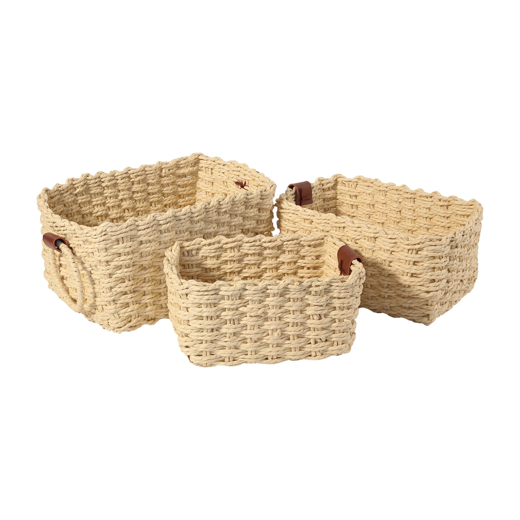 Woven Paper Rope Storage Baskets with Handles – Set of 3 Small Organizer Baskets