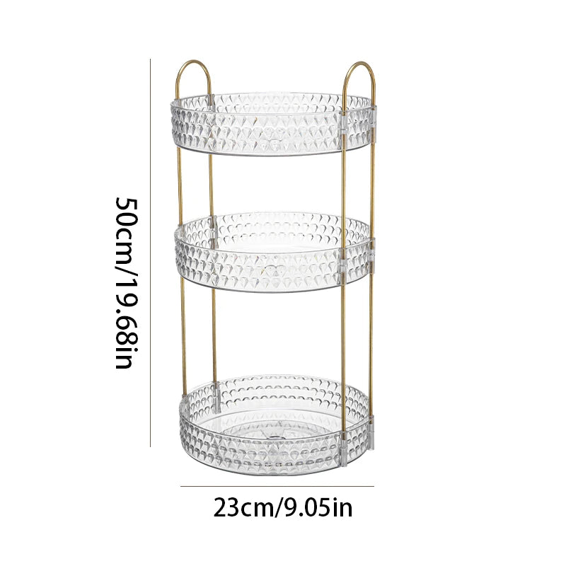 360° Rotating Makeup Organizer – 3-Tier Clear Diamond Vanity Organizer