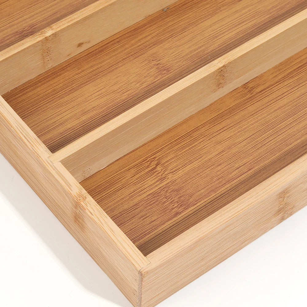 Bamboo Cutlery Drawer Organizer Tray – Divided Kitchen Utensil Storage