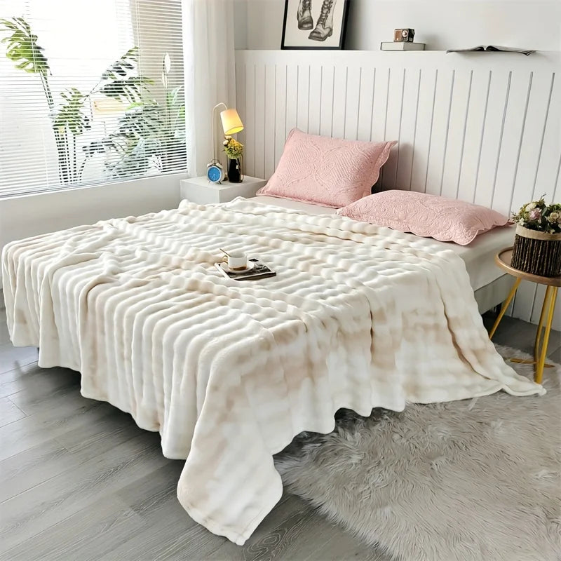 Luxurious Faux Rabbit Fur Throw Blanket – Soft, Thick & Warm for All Seasons