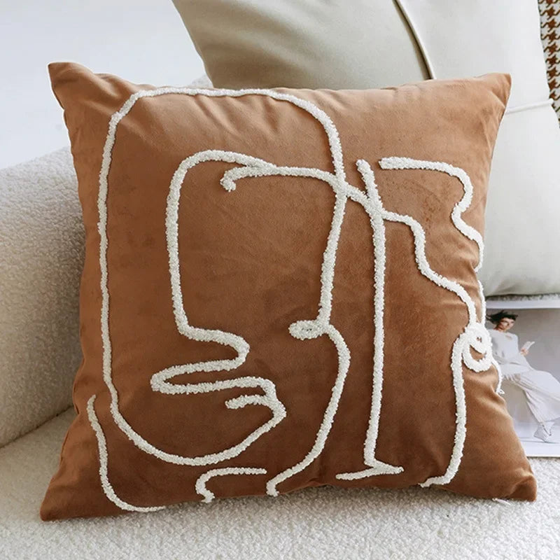 Brown Vintage Nordic Throw Pillow Cover – Light Luxury Patchwork Cushion Cover 45x45cm
