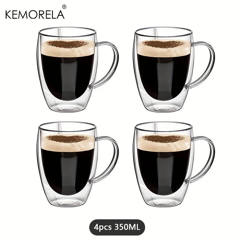 Double Wall Glass Coffee Mug with Handle – 350ml Transparent Cup for Coffee, Tea & Cappuccino