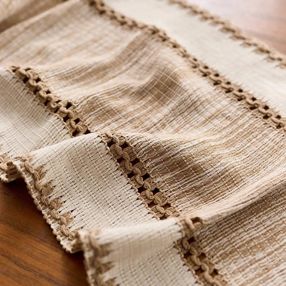 Nordic Boho Striped Table Runner – Hand-Woven with Tassels for Spring & Rustic Decor