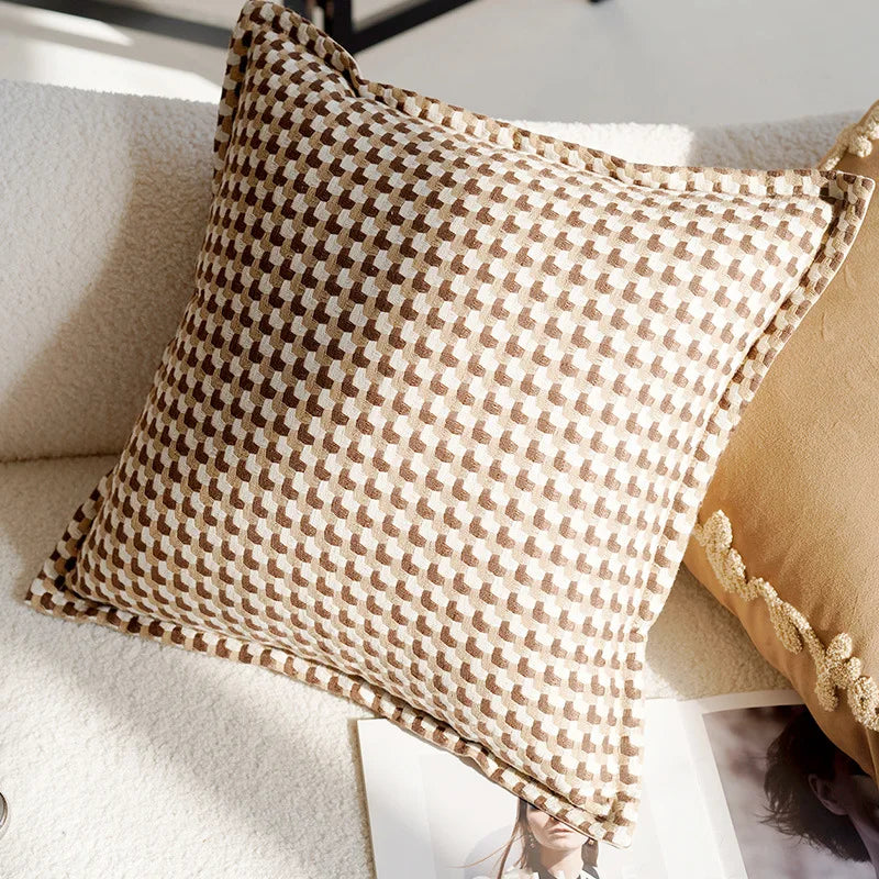 Brown Vintage Nordic Throw Pillow Cover – Light Luxury Patchwork Cushion Cover 45x45cm