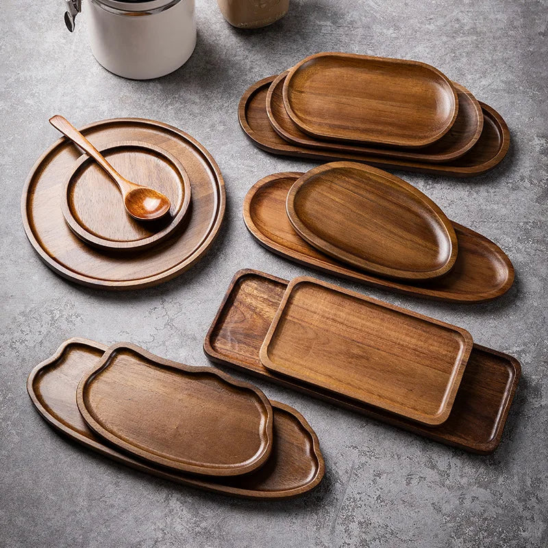 Acacia Wood Serving Tray – Multi-Use Coffee Coaster & Fruit Plate