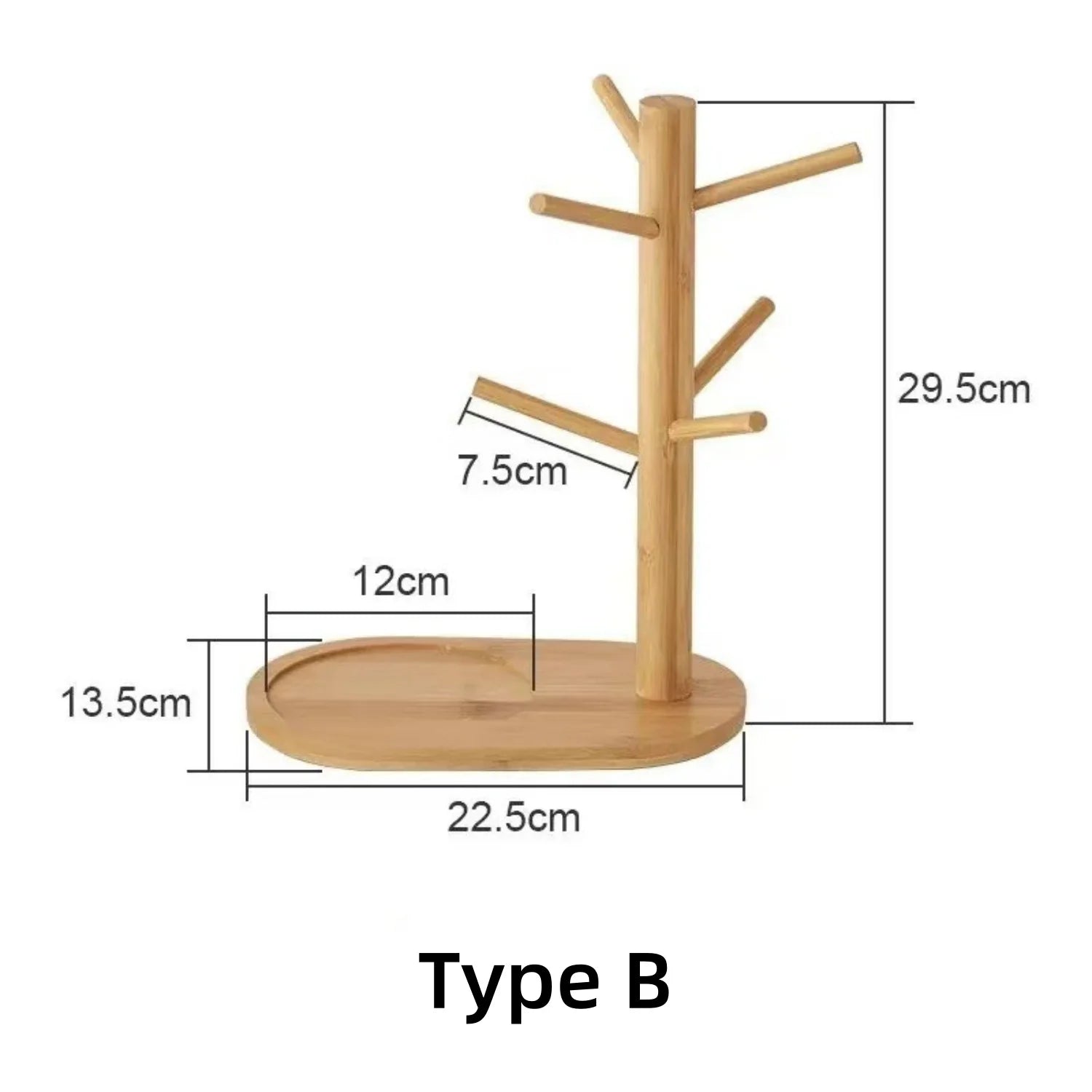 Bamboo Mug Tree with 6 Hooks – Coffee Cup Holder & Counter Organizer
