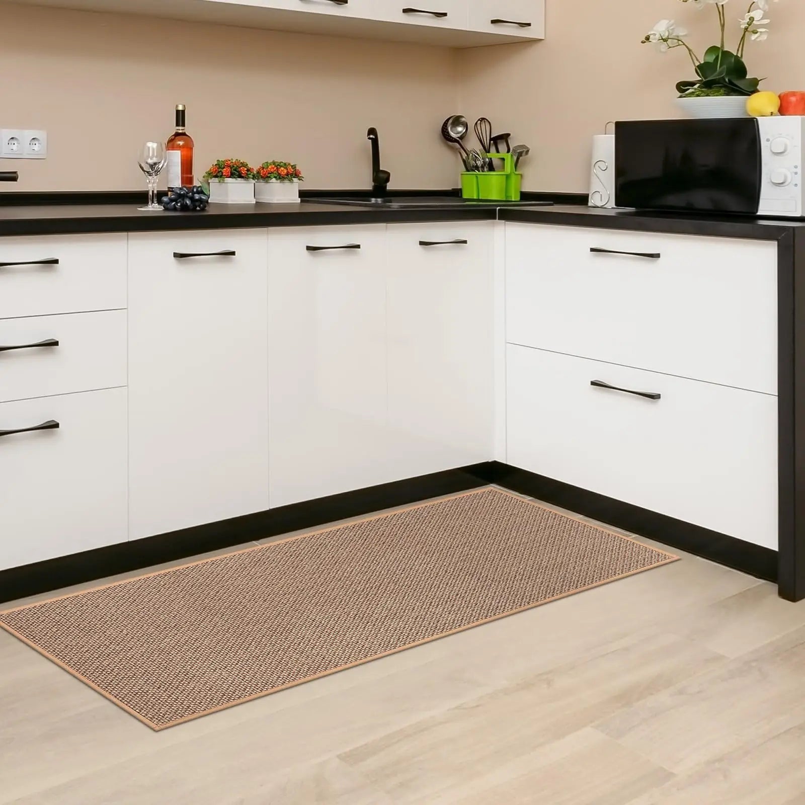 Anti-Slip Kitchen Floor Mat – Linen Weave, Rubber Bottom, Machine Washable