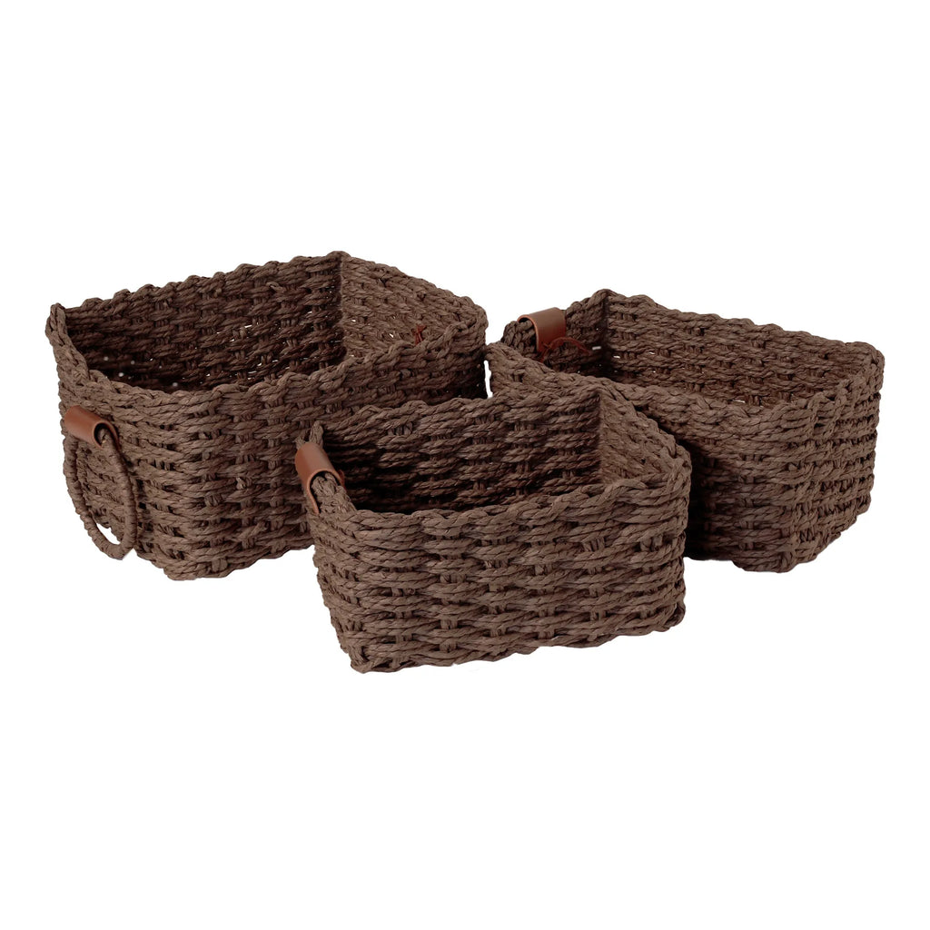 Woven Paper Rope Storage Baskets with Handles – Set of 3 Small Organizer Baskets
