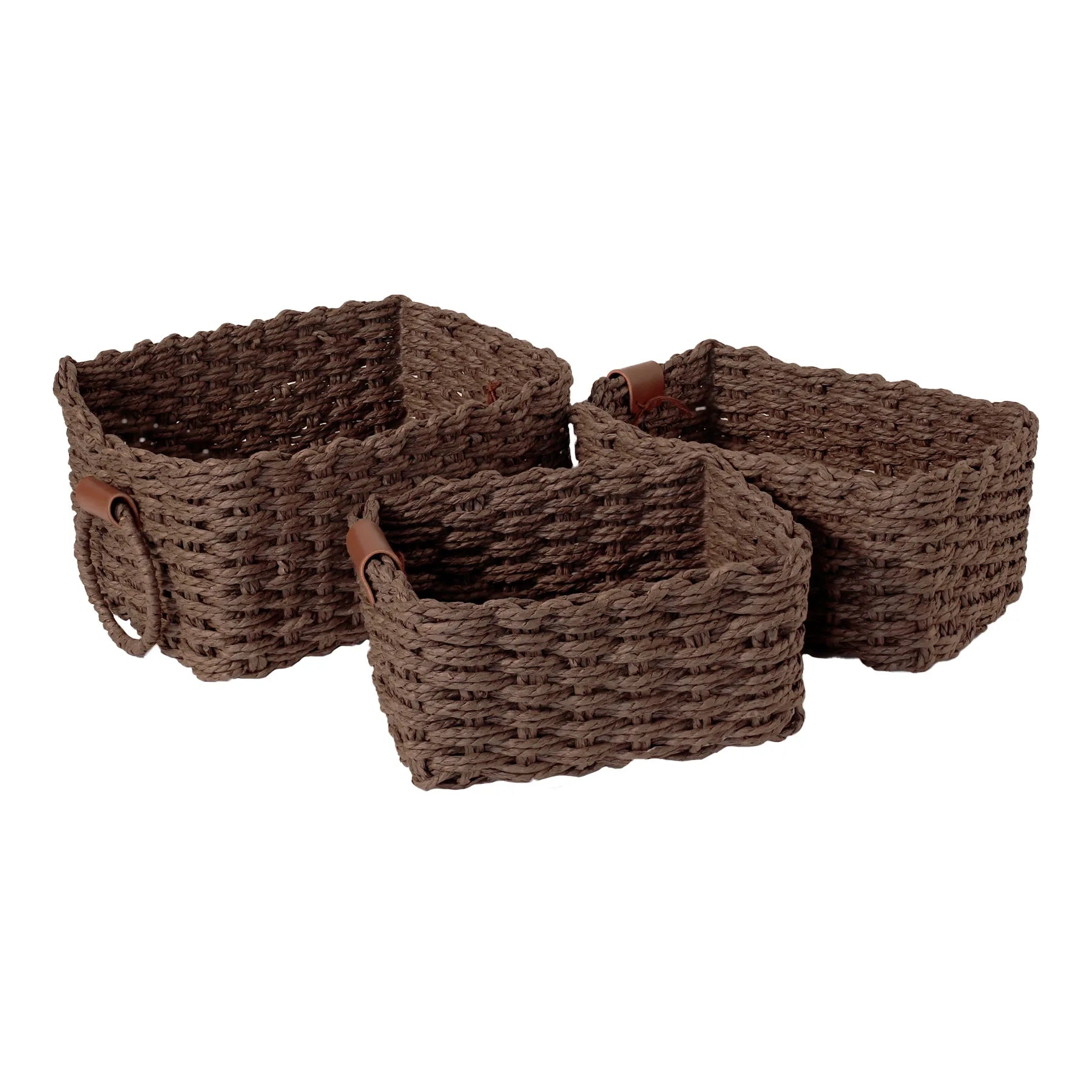 Woven Paper Rope Storage Baskets with Handles – Set of 3 Small Organizer Baskets