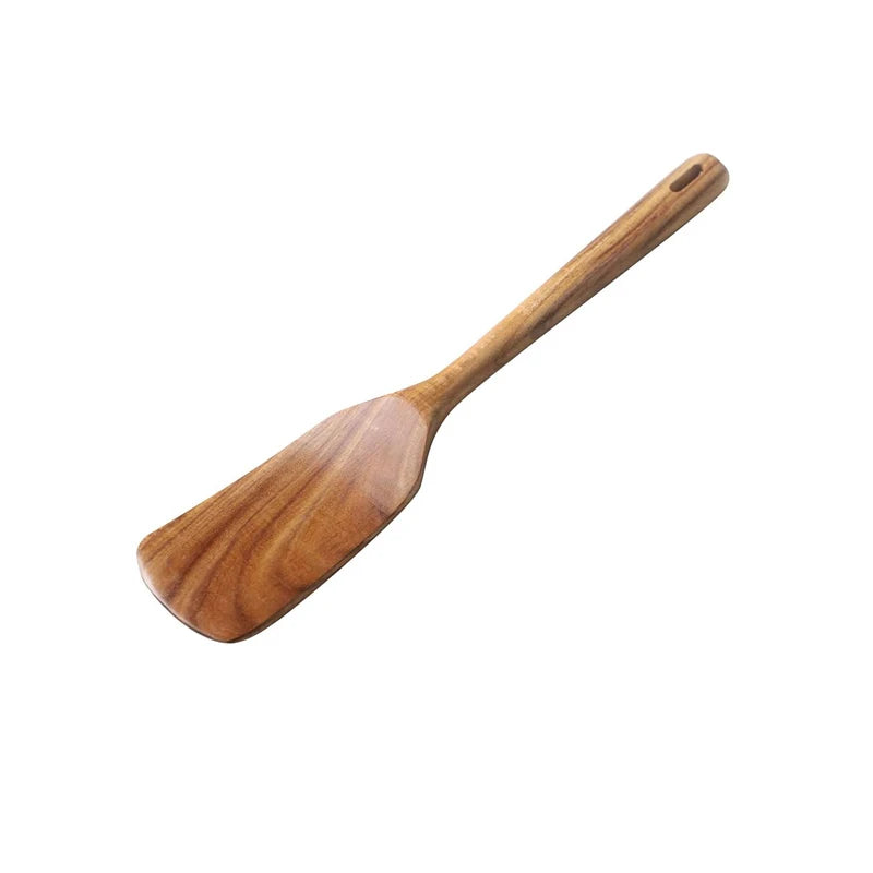 Teak Wood Spatula Set of 2 – Heat-Resistant Slotted Turner for Non-Stick Cookware