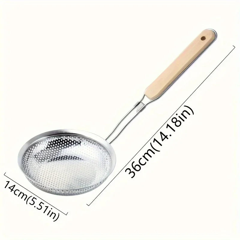 Fine Mesh Skimmer Spoon – Stainless Steel with Wooden Handle