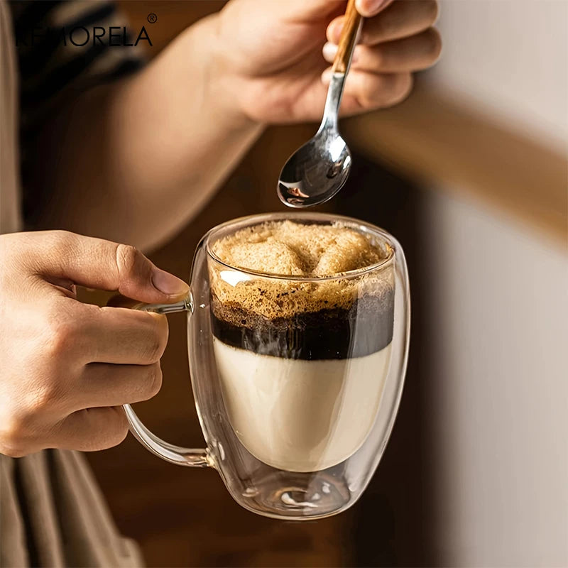 Double Wall Glass Coffee Mug with Handle – 350ml Transparent Cup for Coffee, Tea & Cappuccino